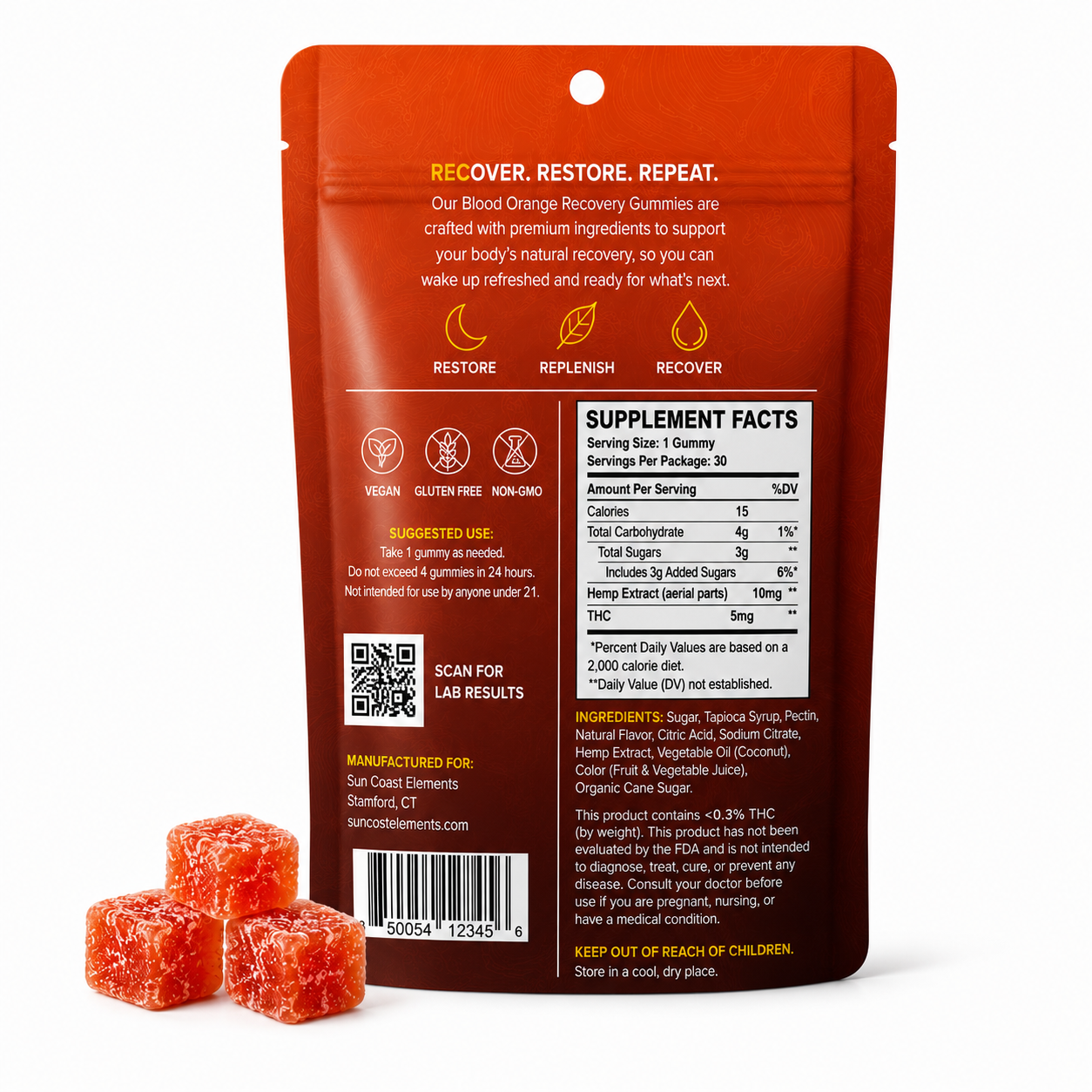 RECOVERY Blood Orange THC Gummies – 30 Count