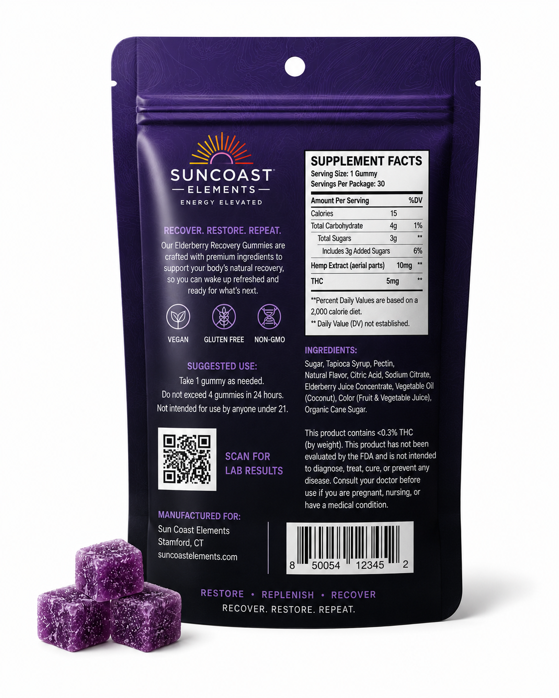 RECOVERY Elderberry THC Gummies – 30 Count