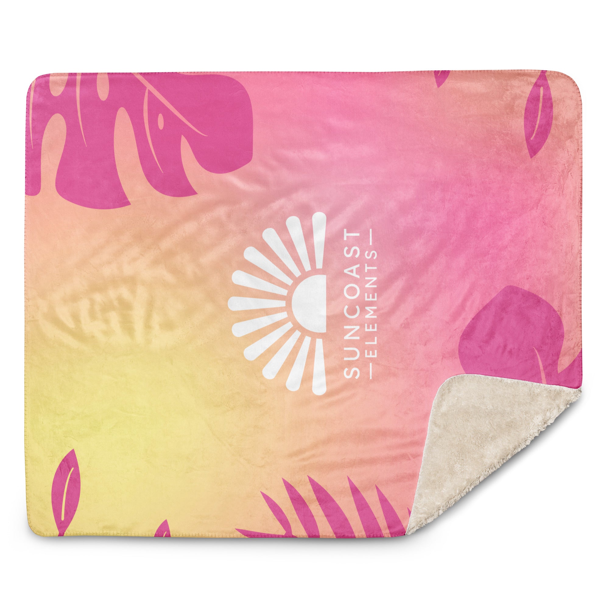 Sunset Palms Sherpa Blanket — Pink on pale coastal limestone with palm shadows